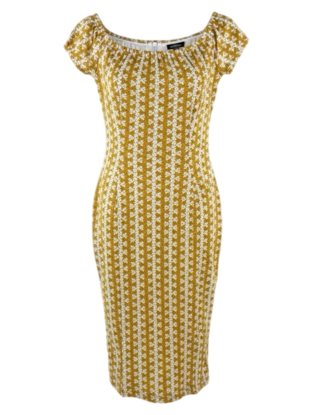 Alya Mustard Yellow & White Knit Midi Dress